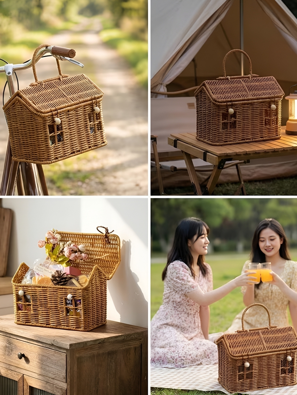 Adorable Rattan picnic/gift/handbag basket. 7" x 9" x 5" - Picture 4 of 7